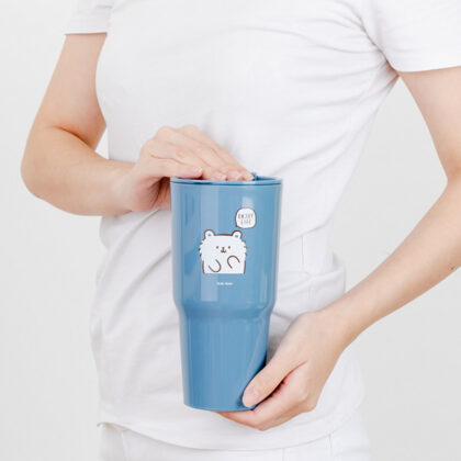 แก้วพลาสติกใส่ร้อนเย็น*ลายแมวน่ารัก* สีน้ำเงิน พร้อมส่งจ้า